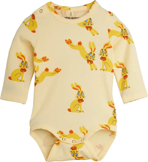 Mini Rodini Rabbits Aop Ls Body Yellow 80/86