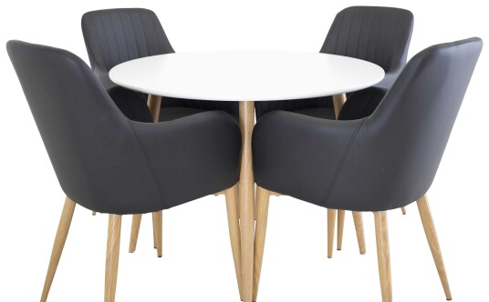 Venture Design Plaza & Comfort spisegruppe Hvit/svart 4 st stoler & bord 100 cm