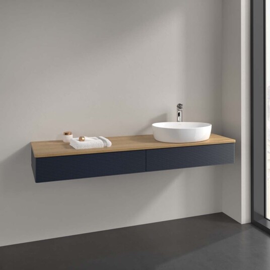 Villeroy & Boch  Antao Servantskap med 2 skuffer 160x50x19 cm m/lys Blå Matt/Eik