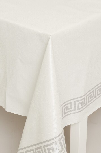 Voksduk Damask med bord Hvit sølv