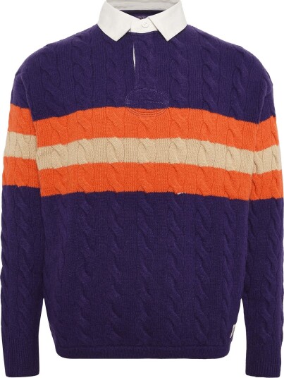 Polo Ralph Lauren Relaxed Fit Cable Knit Rugby Sweater Purple COMBO XL