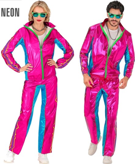 Widmann Skinnende Neon Rosa 80 talls UV Glow Grilldress til Voksen XXL