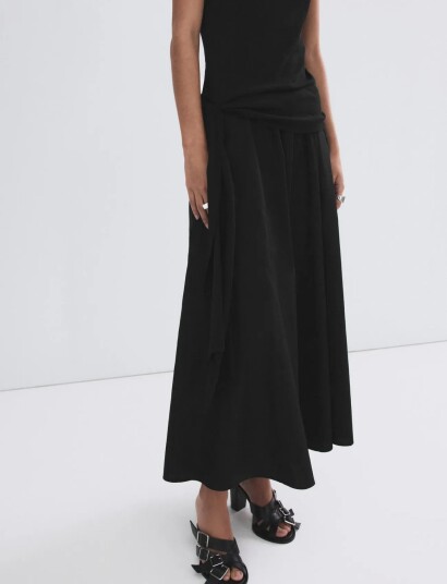 Mango Flared Cotton Skirt Black S