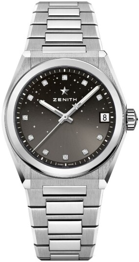 Zenith Dameklokke 03.9200.670 02.MI001 Defy Midnight Grå/Stål Ø36