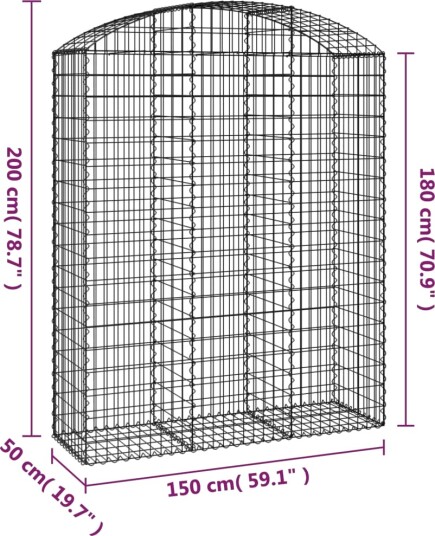 vidaXL Gabionkurv buet 150x50x180/200 cm galvanisert jern