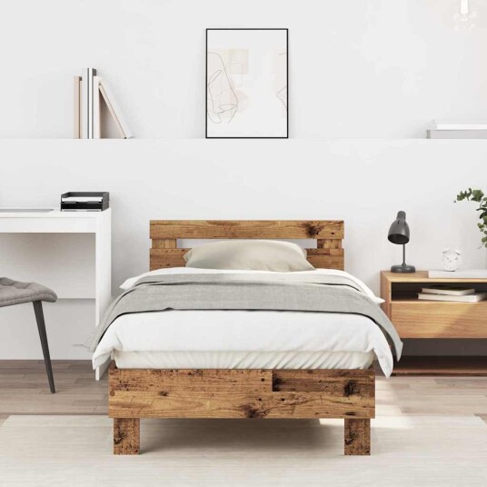Rustikk tre sengestamme Gammelt treverk Solid tre 90 x 190 cm