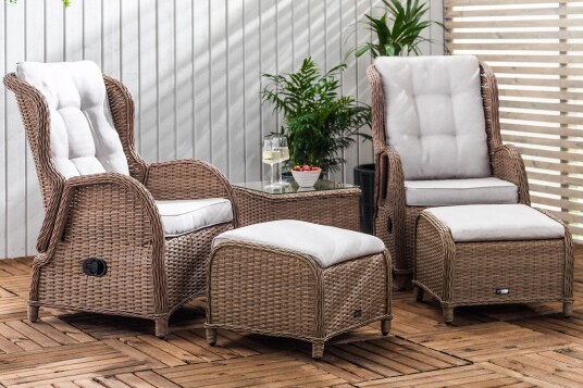Cafésett Marcus med 2 Reclinerlenestoler m Pute   Natur