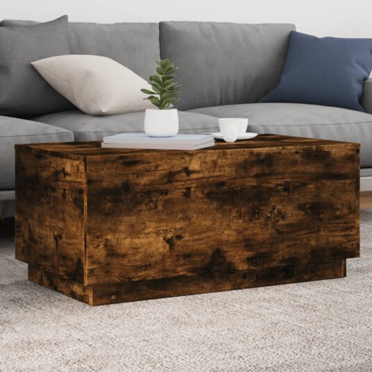  Salongbord med LED-lys røkt eik 90x50x40 cm 8721012466487