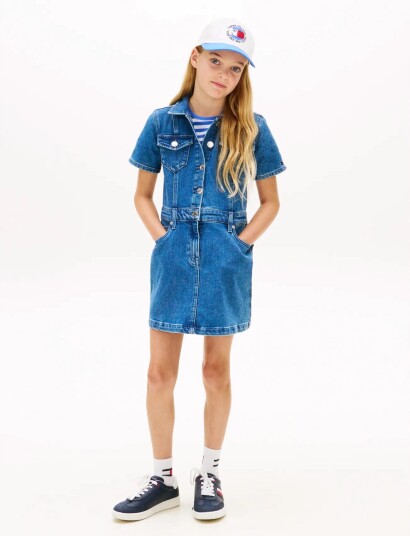 Tommy Hilfiger Denim Trucker Dress Ss Blue 164