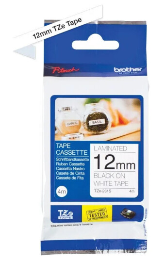 Brother TZe-231S 12mm Black on White Tape 4m Brother TZe-231S 12mm Black on White Tape 4m