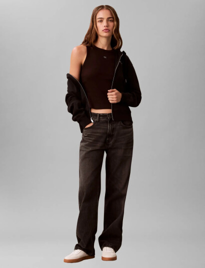Calvin Klein Jeans A Woven Label 2X2 Cotton Rib T Brown XXS