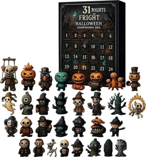 7 31 dager med skrekk Halloween nedtellingsboks 2025 Adventskalender   Skumle dukkesamleobjekter uhyggelige overraskelser for barn og voksne FMY