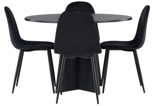 Venture Design Bootcut Round & Polar spisegruppe Svart/svart 4 stoler & bord 110 cm
