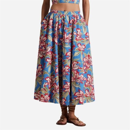 Ralph Lauren Floral Cotton Midi Skirt Royal Bloom