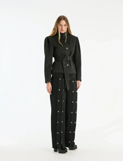 ROTATE Birger Christensen Button Detail Wide Jeans Black 31