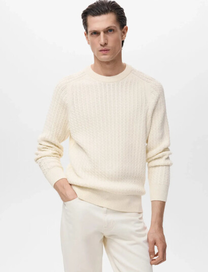 Mango 100% Cotton Braided Sweater - Cream - XXL Mango 100% Cotton Braided Sweater - Cream - XXL