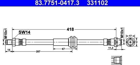 ATE 83.7751 0417.3 Bremseslange