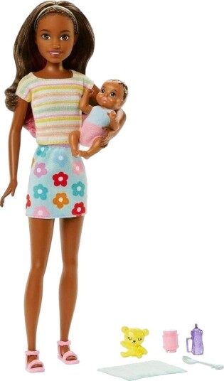 Barbie Skipper Babysitter Brown hair Doll with Baby
