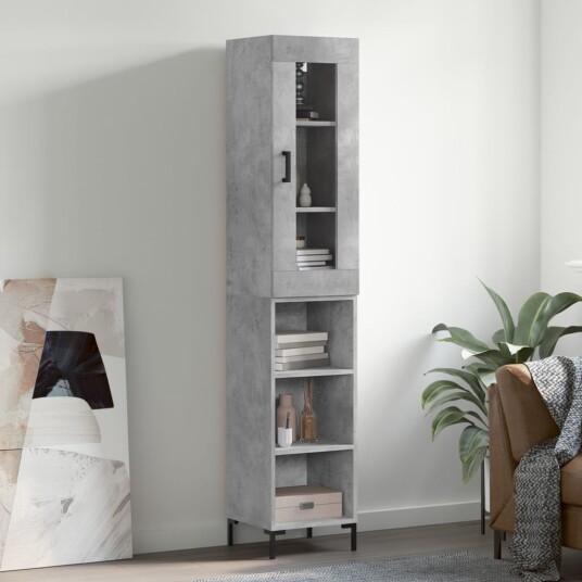 vidaXL Highboard betonggrå 34,5x34x180 cm konstruert tre 8720845487874