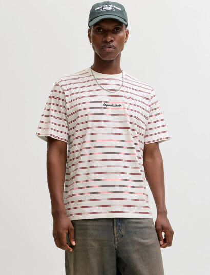 Jack & Jones Jornorrebro Stripe Tee Ss Cn Ln   Cream   S