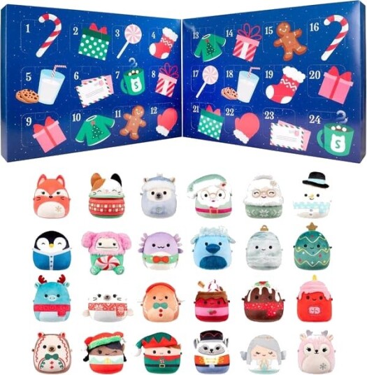Micromallows Squishmallows 24 dagers Adventskalender Leketøysett med Søte Plysjfigurer Julenedtelling blå boks[NC]
