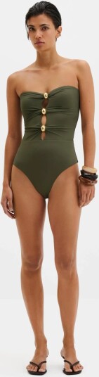 Malina Milea Gold Embellished Bandeau Swimsuit Khaki green L Malina Milea Gold Embellished Bandeau Swimsuit Khaki green L