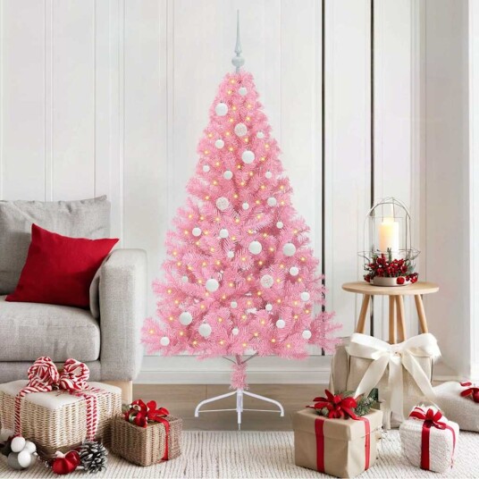 Kunstig Forhåndsopplyst Juletre med 150 LED Rosa 150 cm PVC