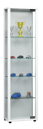 Edana Mini vitrineskap 1 glassdør, glassmontre med 4 hyller hvit.