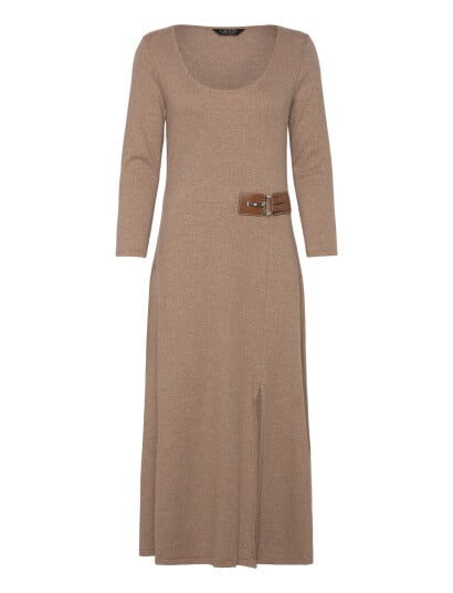 Lauren Ralph Lauren Buckle-Trim Rib-Knit Midi Dress - Beige - 40