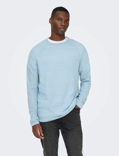 ONLY & SONS Onsapollo Reg Ls Struc Crew Knit Blue XL