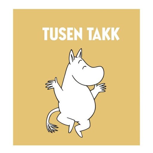 Moomin Mummi kort dobbelt 75x75 cm Tusen takk gul