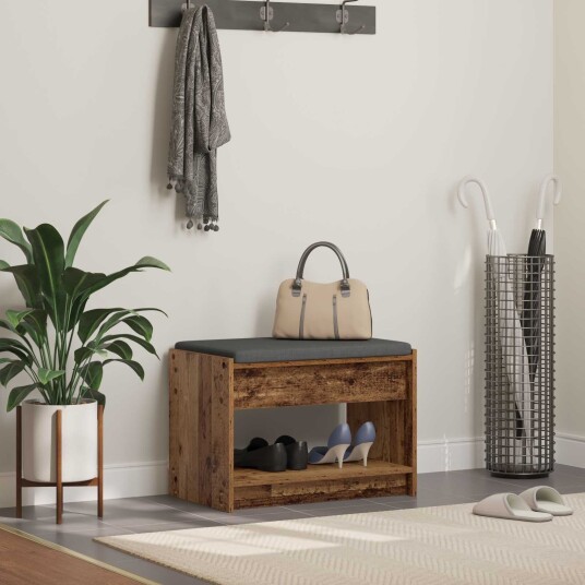 vidaXL Gangbenk med pute med hylle Gammelt tre 63 x 38 x 45 cm vidaXL Gangbenk med pute med hylle Gammelt tre 63 x 38 x 45 cm