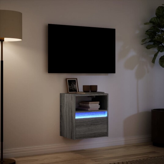 Vegghengt TV-benk med LED grå sonoma 41x31x45 cm 852323
