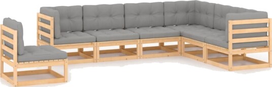 vidaXL Hagesofagruppe med puter 7 deler heltre furu