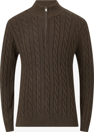 Lindbergh Kardigan Cabel zip neck knit Brun