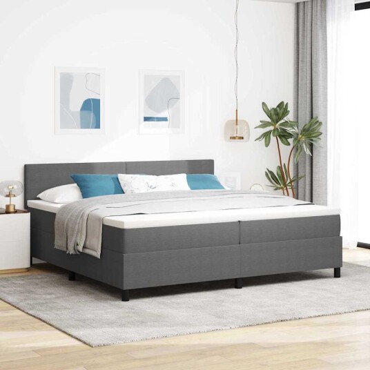 Boksfjær seng med madrass & LED Lys Lysegrå 200x200 cm Corduroy Stoff