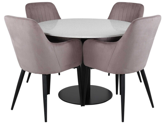 Venture Design Razzia & Comfort spisegruppe Hvit/rosa 4 st stoler & bord 106 cm