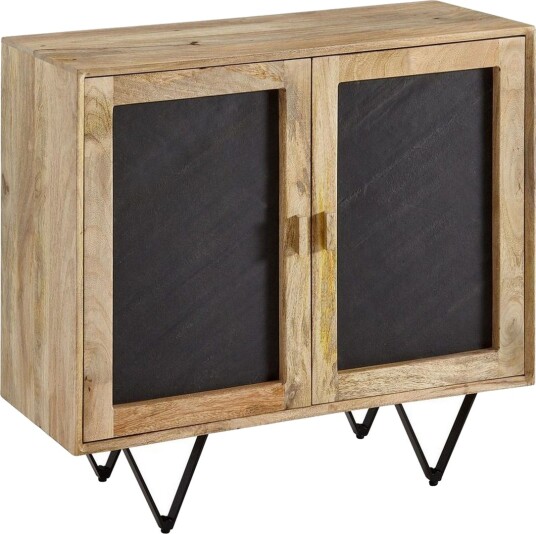Skjenk Wohnling Massivt tre 80 cm 3D kant steinoptikk front 2 dører moderne -