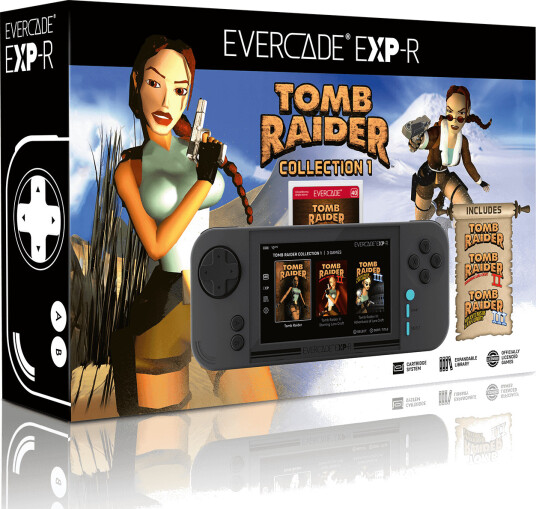 Evercade EXP R håndholdt spillkonsoll og Tomb Raider Cartridge pakke Evercade EXP R håndholdt spillkonsoll og Tomb Raider Cartridge pakke