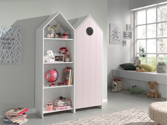 Bustorp Garderobe og bokhylle - Hvit/Rosa