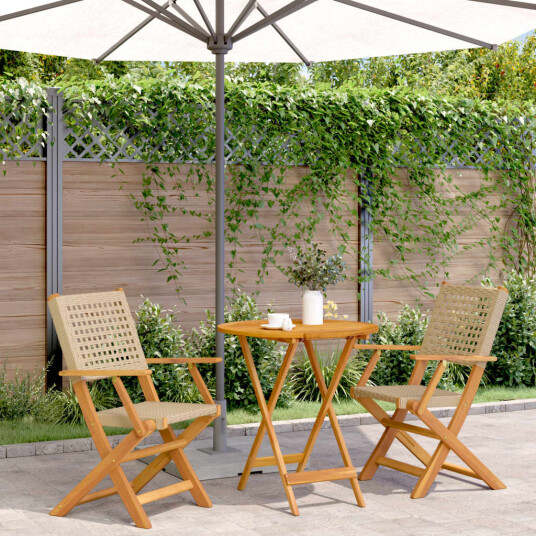 Bistrosett 3 deler beige polyrotting og heltre 3281852