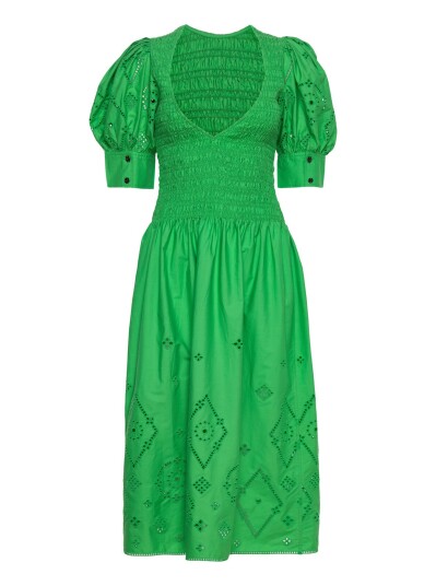 GANNI Broderie Anglaise Maxi Smock Dress   Green   42