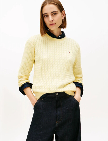 Tommy Hilfiger Co Cable Fine Gg C Nk Ls Sweater   Yellow   XXL