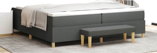 Box Spring seng med madrass & benk mørkegrå 200x200 cm stoff Box Spring seng med madrass & benk mørkegrå 200x200 cm stoff