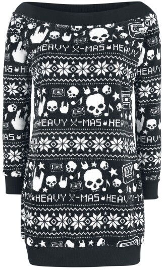 EMP Special Collection Kort kjole   Kjole med XMAS Print   S til 5XL   Damer   svart