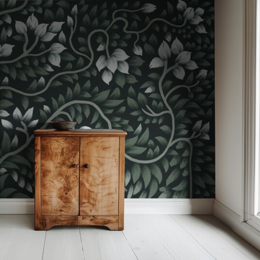 Tapet   Blomstrede Mørke Ranker