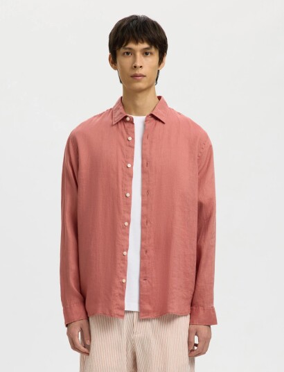 Selected Slhregkylian Linen Ls Shirt Pink XL