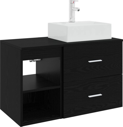 Baderomsinnredningssett 2 pcs Svart eik Konstruert tre Baderomsinnredningssett 2 pcs Svart eik Konstruert tre