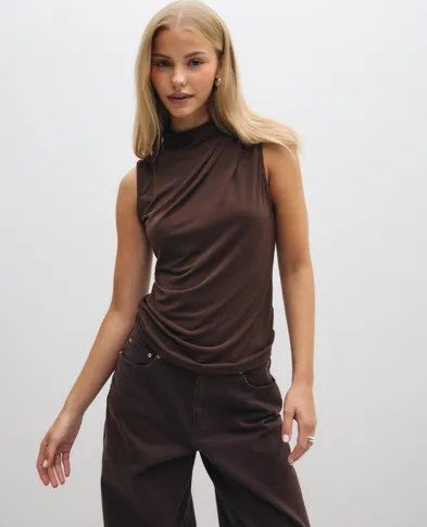 Pieces Brun Pcmadison Sl Draped Top Noos Bc