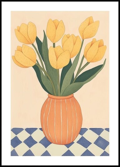 Yellow Tulips in Orange Vase Plakat Plakat / 40x50cm